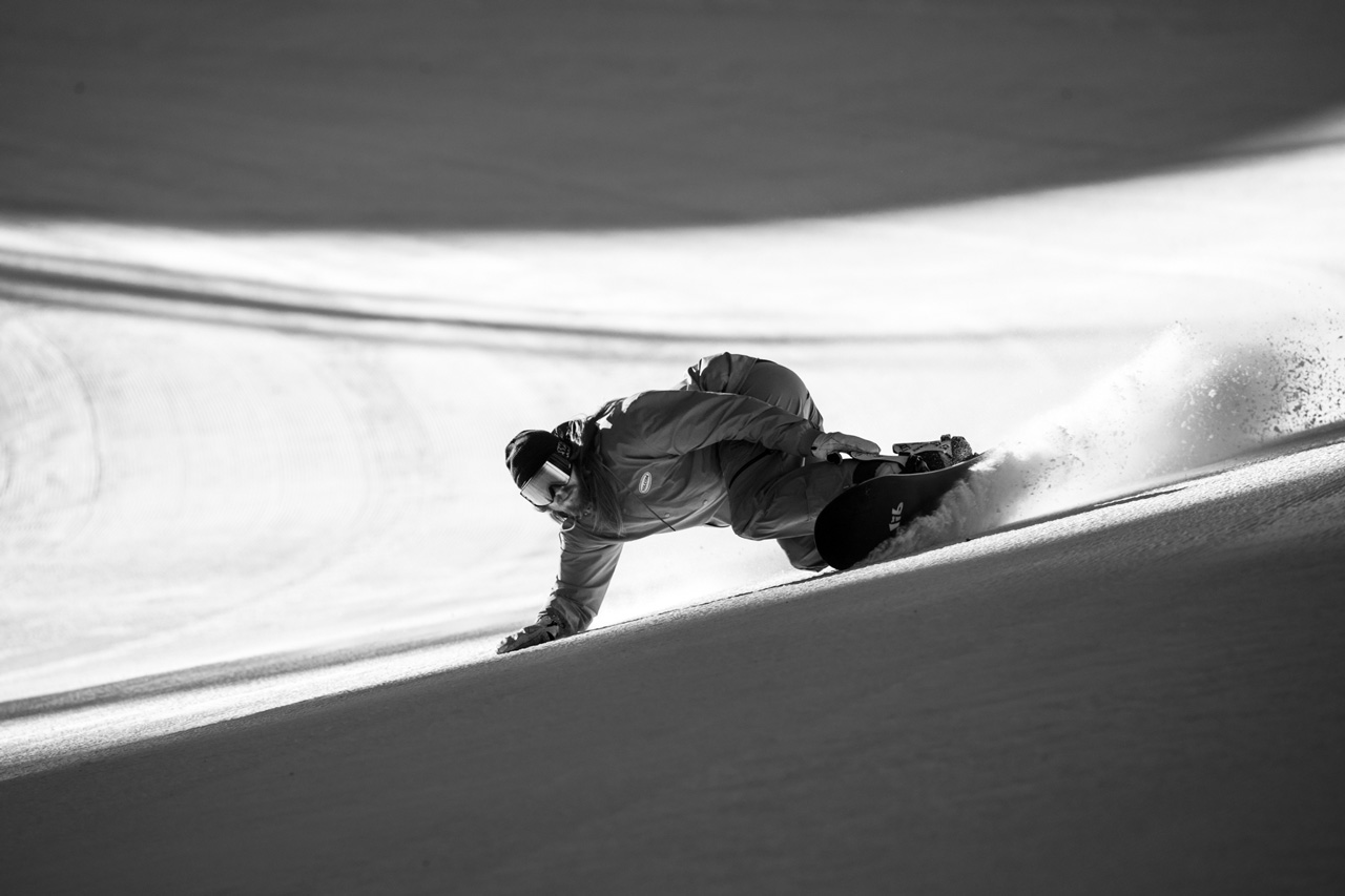 Devin Tubbs early morning Mammoth Mtn. corduroy on the Rocket