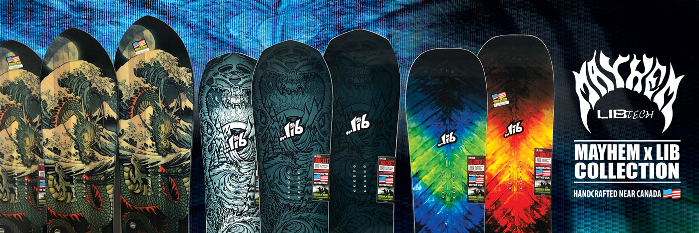 Lib Tech x Mayhem snowboard and surfboard collection